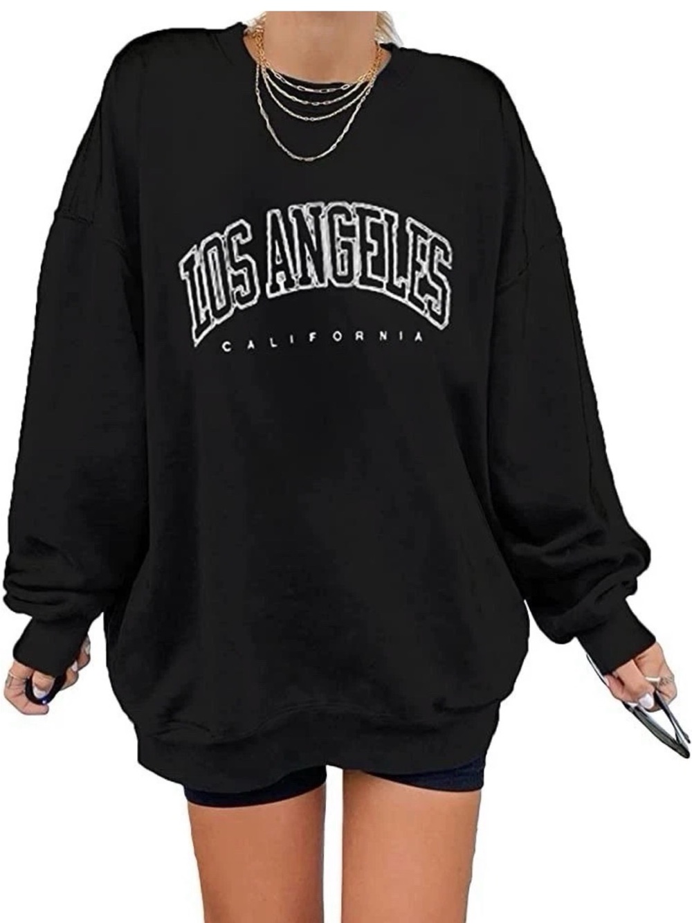 Women’s Los Angeles Fitted Graphic Crewneck Sweatshirt Pullover Black Size S/M
